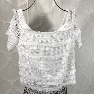 White House black market white fringe top size 2